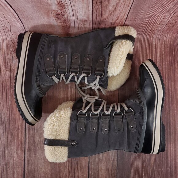 Sorel Womens Size 7 Joan of Arctic Boot Gray Black Shearling Waterproof - Picture 6 of 14